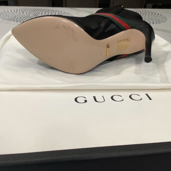 COPY - Gucci Sylvia Grosgrain-Trimmed Leather Ankle Boots. Size: 38. Color: Bla… - Picture 9 of 10